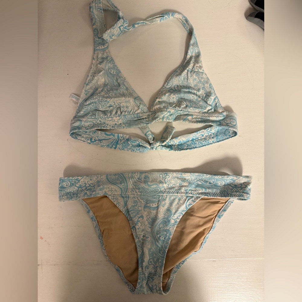 JCrew Blue and Cream Paisley Bikini Set